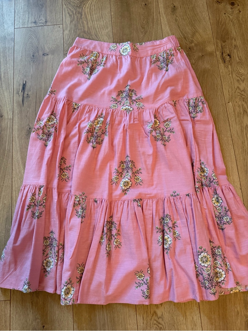 LC Lauren Conrad Pink Floral Tiered Maxi Skirt